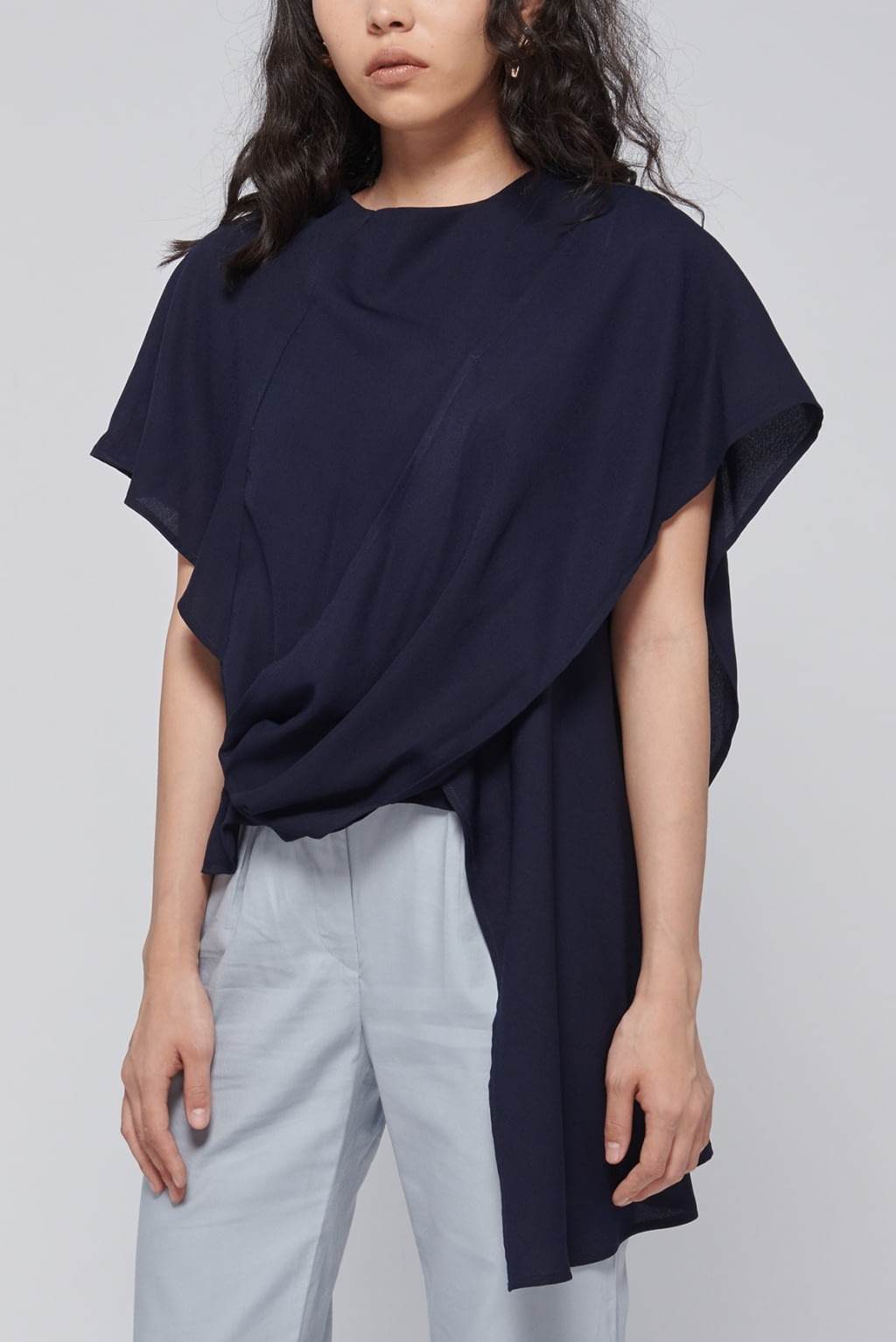 Shopatvelvet Navy Calla Shawl Top