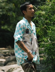 Natasha Tontey Sky Blue Checkered Alamanak Shirt