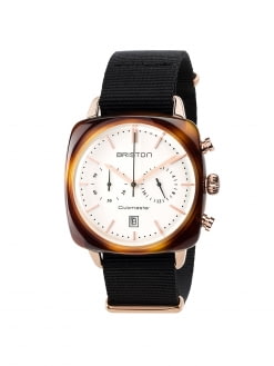 BRISTON Briston Clubmaster Vintage Acetate Chronograph Gold White Dial And Rose Gold NATO 40mm