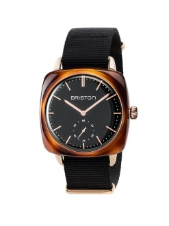 BRISTON Briston Clubmaster Vintage Acetate Small Second Gold Black Dial And Rose Gold NATO 40mm