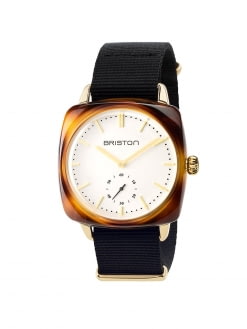BRISTON Briston Clubmaster Vintage Acetate Small Second Gold White Dial And Yellow Gold NATO 40mm
