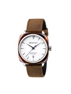 BRISTON Briston Clubmaster Iconic Acetate Automatic HMS Date Tortoise Shell White Dial 40mm